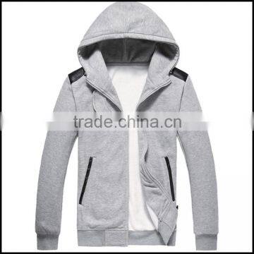 new design and hot sale zip up hoodies wholesale for men with Leather shoulder