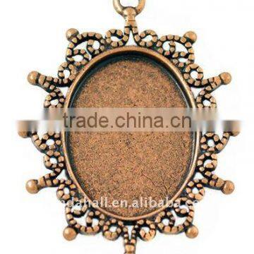 Zinc Alloy Cabochon Settings, Lead Free & Nickel Free, Oval, Red Copper, about 40x30x2mm, hole: 2mm(PALLOY-A13178-R-FF)