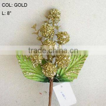 2014 Fresh Artificial Christmas Gold Flower Pick 8" Artificial Fruit Flower With Berries And Leaf