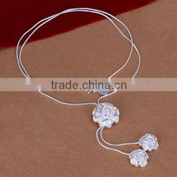 wholesale fashion women rose flower pendant jewelry 925 sterling silver necklace                        
                                                Quality Choice