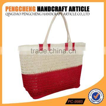 Classic high quality beach tote black paper straw large crochet handbags