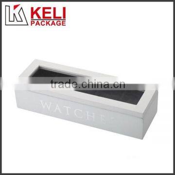 White wooden watch box with window for five watches use