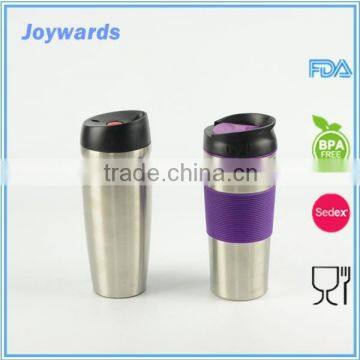 easy handle 450ml stainless steel mug with plastic lid