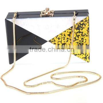 Customized clear acrylic clutch bag with gold chain