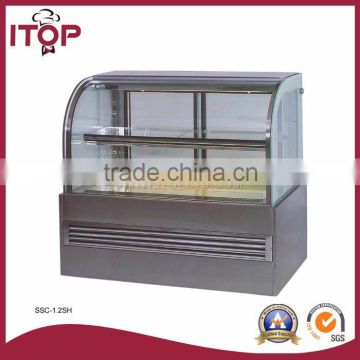 for 280-595L stainless steel refrigeration bakery glass cake display showcase