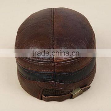 New Men's Real Cowhide Leather Vintage Sunbonnet Baseball Beret Cap Hunting Hat photo-2