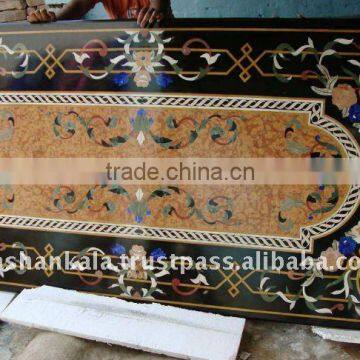 Black Marble Inlay Dining Rectangular Table Top Pietra Dura Dinning Table Top