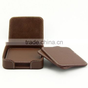 Promotion Gifts Brown PU Leather Coaster Set