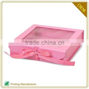 2015 Custom Paper Gift Box With Transparent Window Ribbon Bowknot Green Cardbard