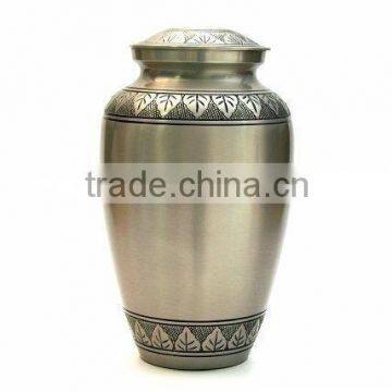 Pewter Leaves Solid Brass Metal Cremation Funeral Urn