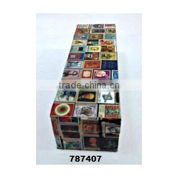 Wooden Box for Pencils Painted Old Stamps
