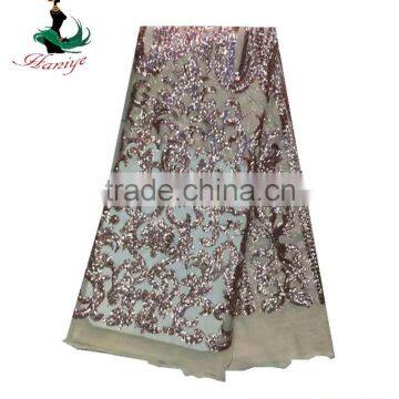 Haniye JLQ21-1/2016 Shining Embroidery French Tulle Lace / Laces Fabric Nigerian African Style With Sequins photo-5
