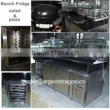 Marble top pizza preparation counter chiller and salad bar fridge