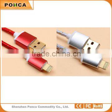 Wholesale 1m/2m/3m fabric braided Colorful high speed cellphone data cables for apple iphone and samsung