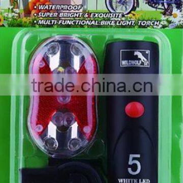 2015hot Sale Bicycle Front Light+rear Light Set 5LED Super Bright Light Set Bicycle Light Set