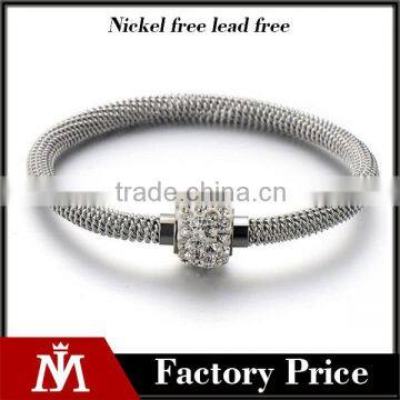 2016 Summer europe stainless steel silver wire bracelet women magnetic crystal bangle jewelry