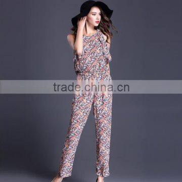 OEM Service Sleeveless Fashion Printed Casual Ladies Summer Pajamas Adult Jumpsuit Pajama