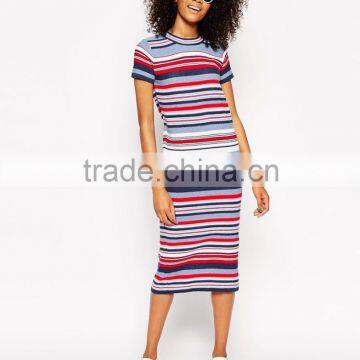 High fashion design hand -made sweater dress short sleeve sweater dress colorfull stripe sweater dress