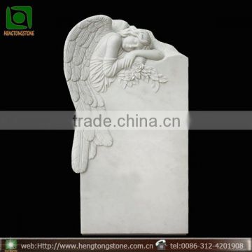 White Marble Monument Headstone with Angel Carving