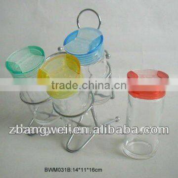 4pcs glass spice jar set with metal rack