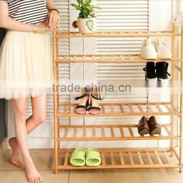 5 tier non-slip wood frame shoe rack