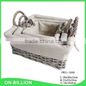 Grey wash square wicker storage basket with handles