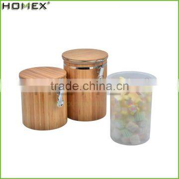 Hot Sale Bamboo Airtight Metal Food Storage Jar/Canister With Bamboo Lid/Homex_Factory