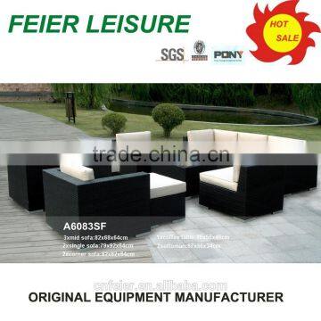 Modern Black Outdoor Rattan Sofa With Orange Cushions photo-2
