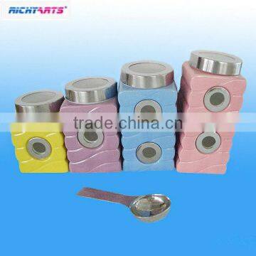 square ceramic coffee canisters jar with spoon