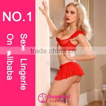 2015 Sunspice Top Supplier Elegant Lingerie Mature Red Mesh Bra Matching Nifty Bows Skirt Sexy Girls Match Set photo-2