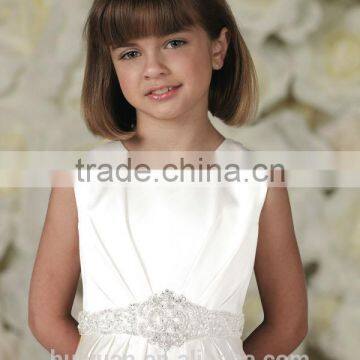 New High Quality Round Neck off Shoulder Satin Long Children's Dress photo-2