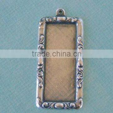 Fancy Silver Rectangle Frame gemstone setting rectangle bezel charm