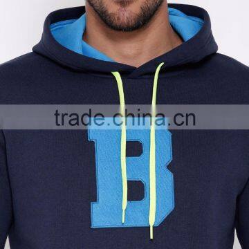 Navy Blue Man Hooded Sweatshirt Customize Front Kangaroo Pocket Fleece Lined 80% Cotton 20% Polyester Fabric Material Hoodies photo-6