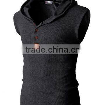 OEM New Design Cotton Plain Mens Custom Sleeveless Pullover Hoodie photo-3