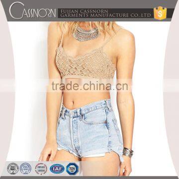 sexy thin sling hollow out cropped bra top crocheted tank top with linner