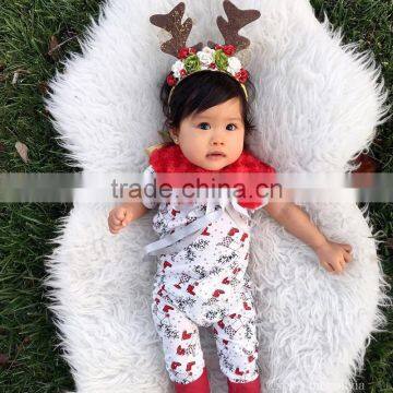 S60691B 2017 Child Bodysuit Deer Print White Jumpsuit Girls Infants Clothing With Long Sleeve photo-2