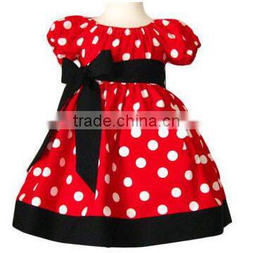 kids sport clothes Minnie Red Polka Dots Dress 100% cotton poof sleeves dress toddler girls cotton full-skirt