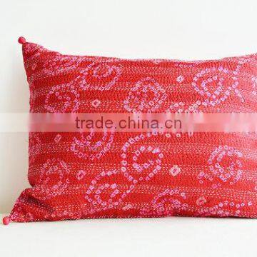 Red Vintage Sari Hand Stitched Kantha Cushion Cover , Red Decorative Pillow , Accent Pillow, Lumbar Pillow, Vintage Kantha Cushi