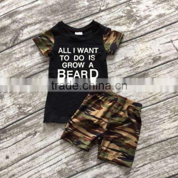 2016 new arrival baby boys summer outfits boys all I want to do is grow a BEARD outfits boys camo clothing top with shorts