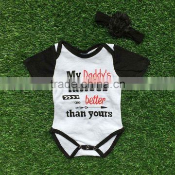 baby girls boutique clothing infant girl clothes white "my daddy's tattoos"fashion romper with matching bow set