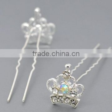 Wholesale Silver Plated Rhinestone Crown Charm Wedding Hairpins