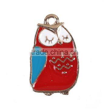 Zinc Based Alloy Charms Owl Animal Gold Plated Red Enamel photo-3