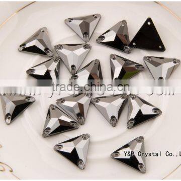 YR3270 Triangle Sew on Stone Flatback Glass Crystal Jet Hematite photo-2
