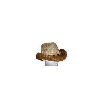 Fashion Cowboy Shape Women Straw Hats with Wooden Beads Trimming Band for Party, Carnival