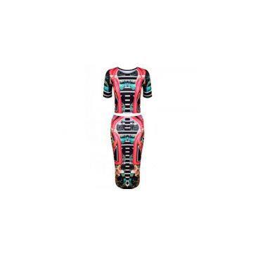 ROUND NECK PRINT BODYCON DRESS