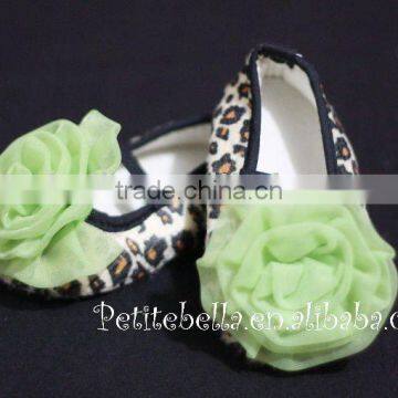 Leopard Print Shoes With Lime Green Rosettes Pettishoes Crib Shoes MAS21