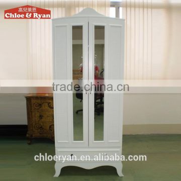 Hot selling China 2 door with mirror and hanging space small wooden Armoire Storage Cabinet Wardrobe