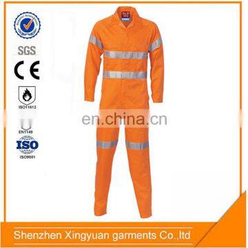 Factory price Fireproof Reflective Stripe women orange work coveralls