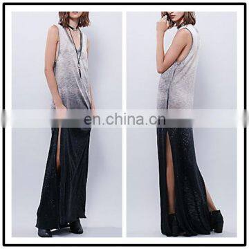 Ombre Knitted Floor Length Side Slit Chaozhou Evening Dresses Open Sides NT6722