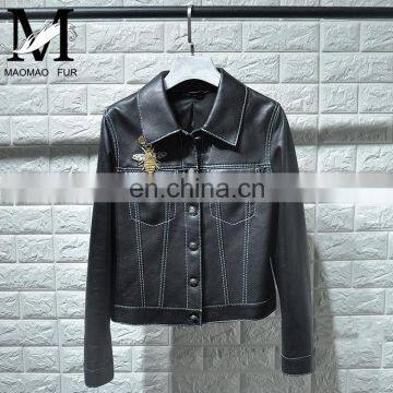 High Quality Custom Biker Short Genuine Leather Jacket Women Fashion Black Leather Jacket